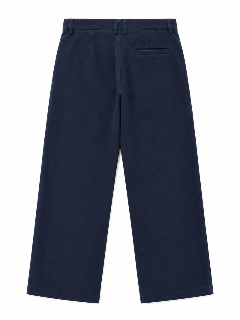 Wide Leg Moleskin Trousers - Navy
