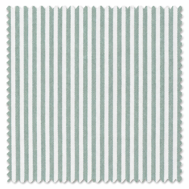 Fabric swatch with green and white striped pattern on a white background