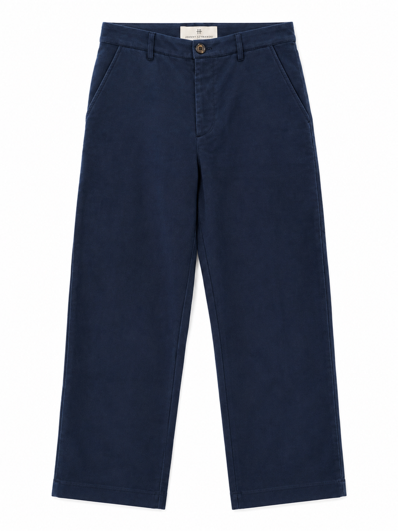 Wide Leg Moleskin Trousers - Navy