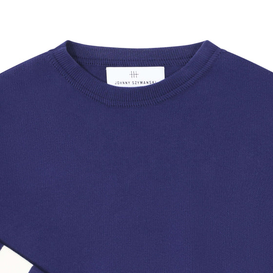 Collegiate Crew Neck - Marine Blue and Off-White
