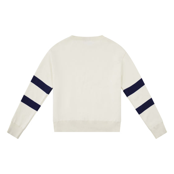 Collegiate Crew Neck - Off-White and Marine Blue