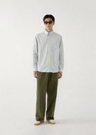 Cotton Button Down - Sage/White stripe
