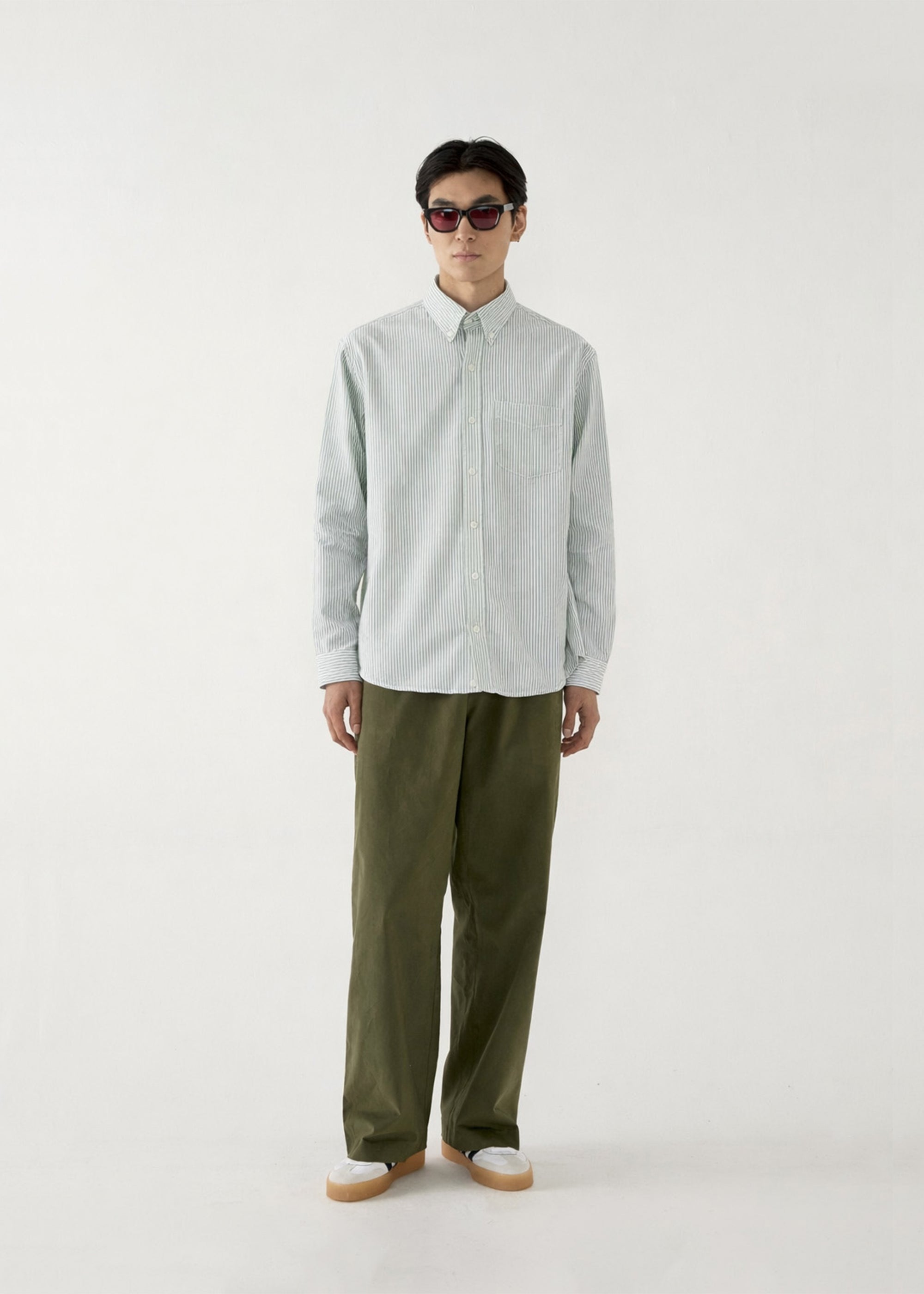 Cotton Button Down - Sage/White stripe