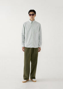 Cotton Button Down - Sage/White stripe