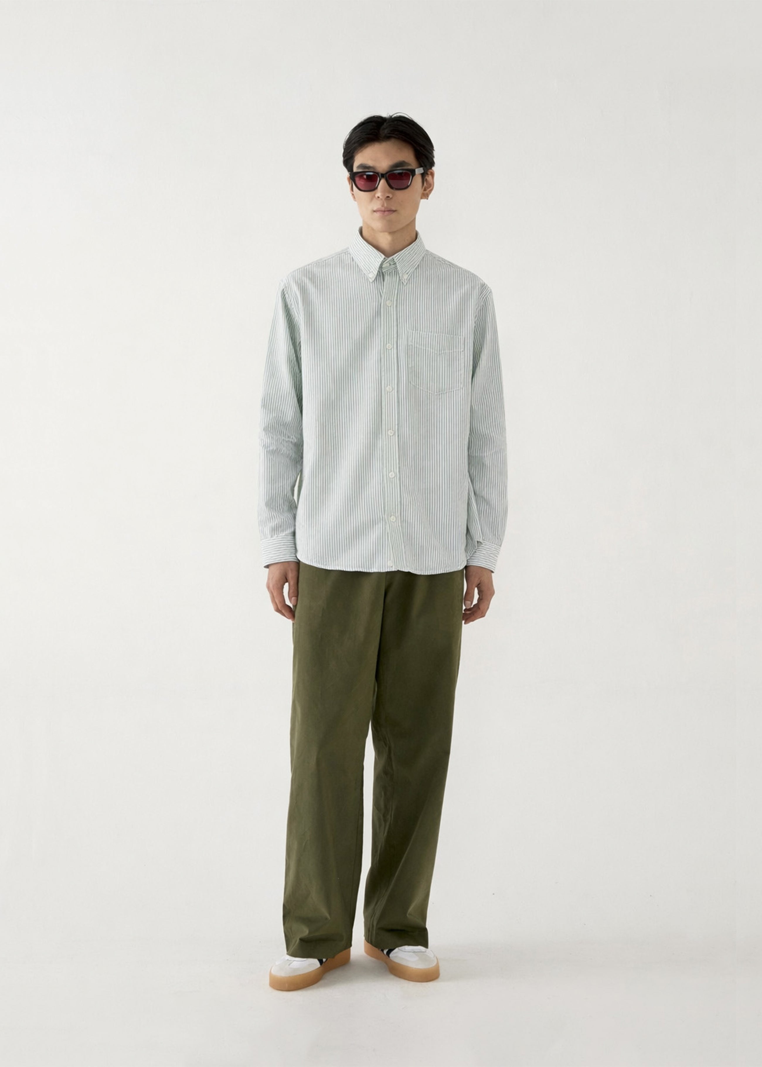 Cotton Button Down - Sage/White stripe