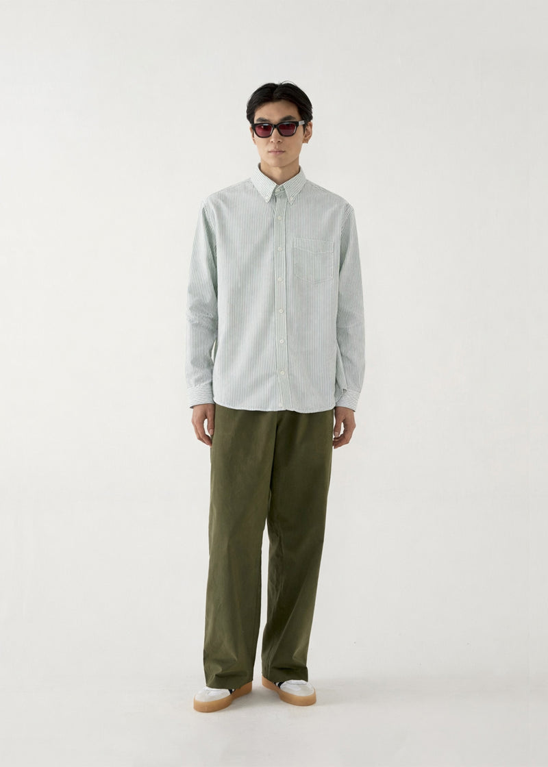 Cotton Button Down - Sage/White stripe